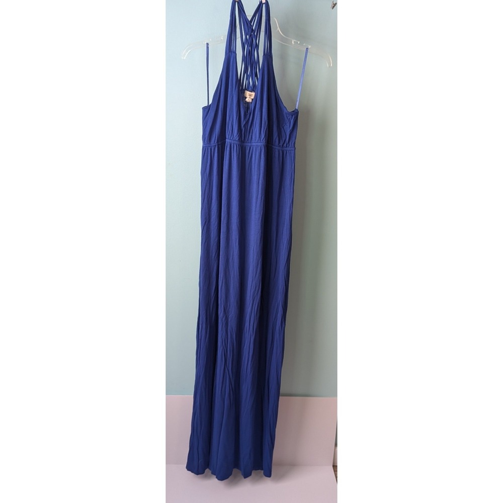 ISSI Maxi Dress Womens Large Blue Excellent Braided Straps Boho Summer Halter